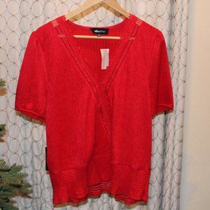 Alice Blue, Lacey, Red Low V-Neck Blouse